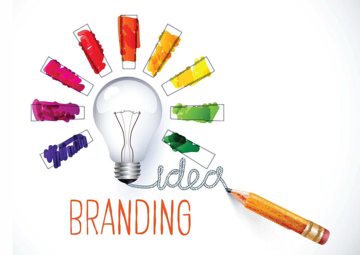 Image of a lightbulb with colorful bursts and the words Branding and Idea, relevant to the creative and strategic services offered by Greysell, an advertising agency in Andheri.